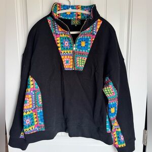 SSYS The Label Black Quarter Zip Pullover with Colorful Floral Panels – XXL NWOT